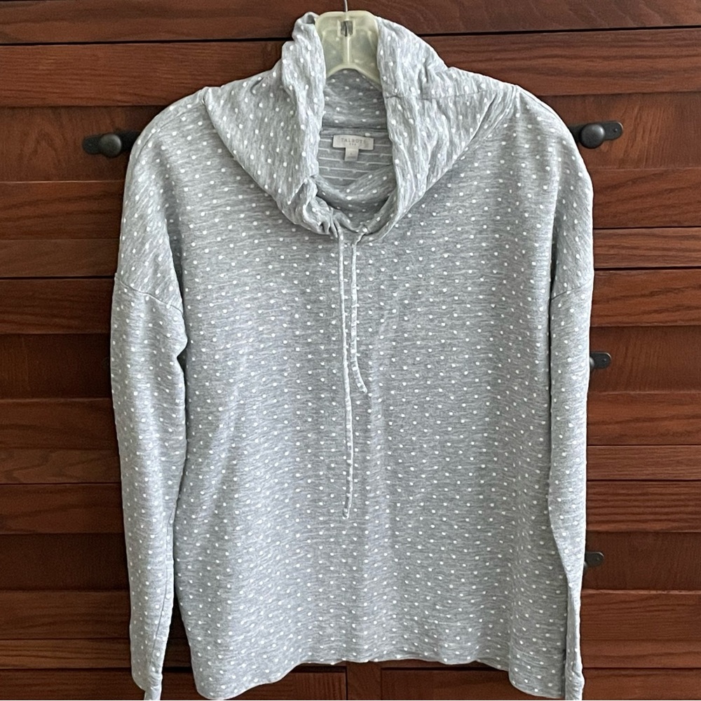 Talbots Gray with White Dots Funnel Neck Tee